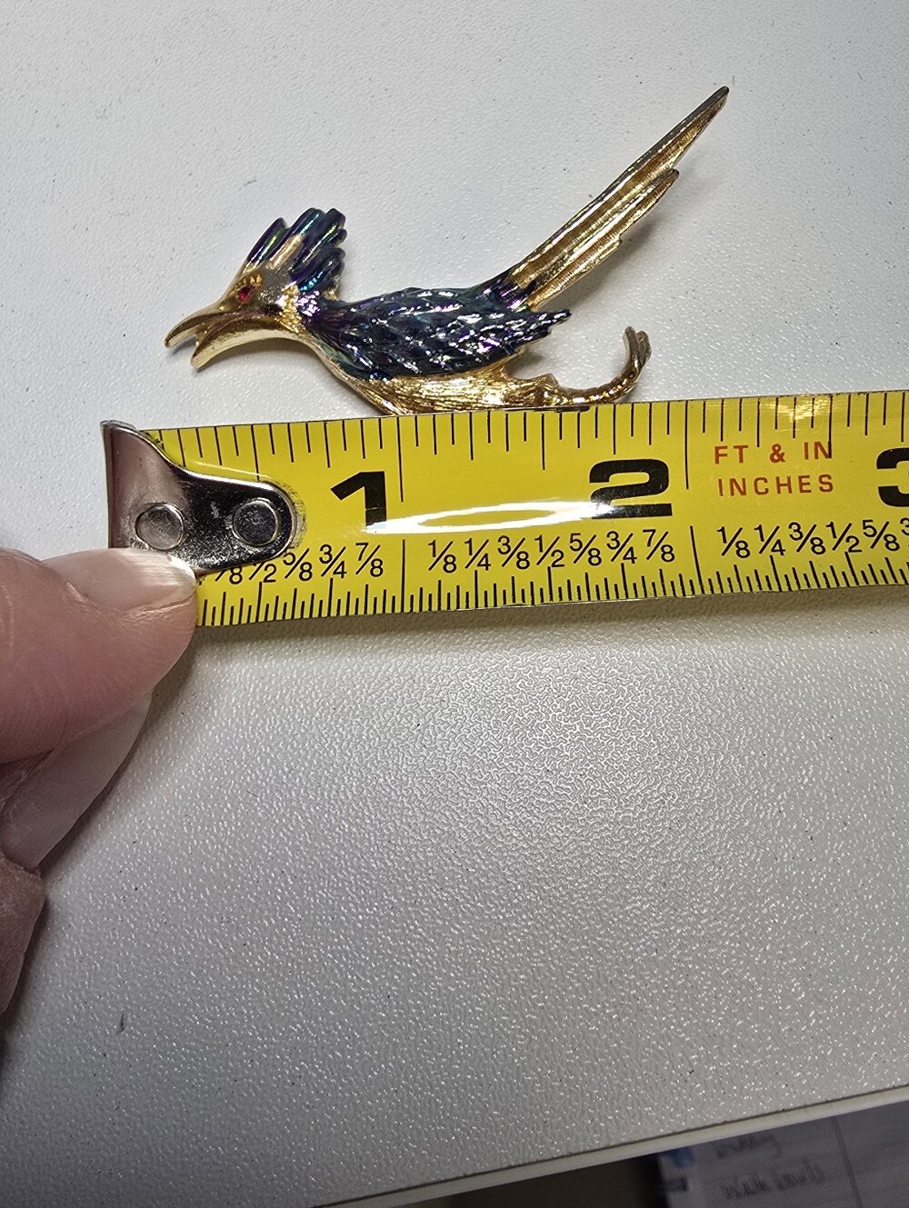 Vintage ULTRA Roadrunner Gold Tone Rhinestone Eye Enamel Signed Pin Brooch READ - Picture 6 of 6